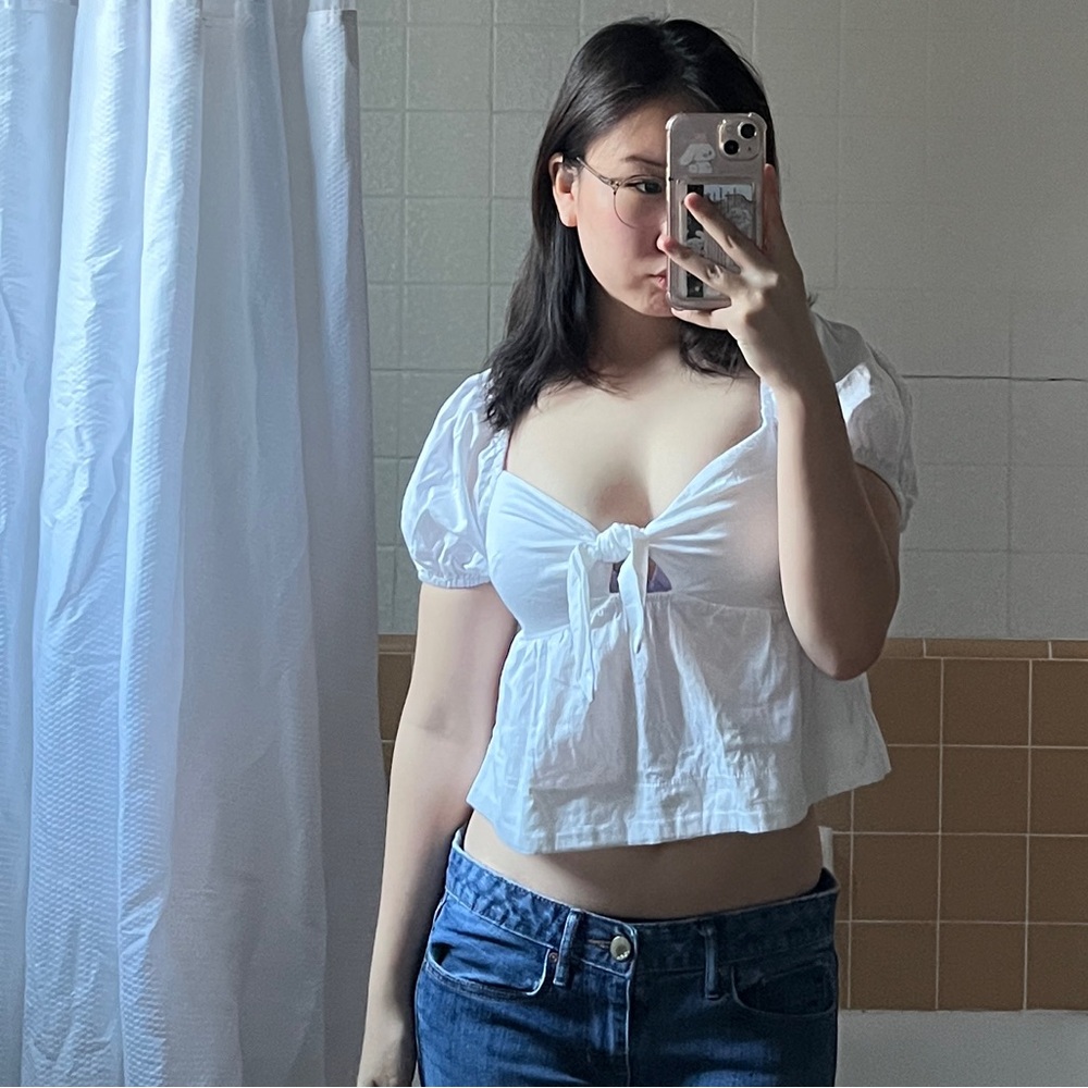 Puff sleeve coquette babydoll white top